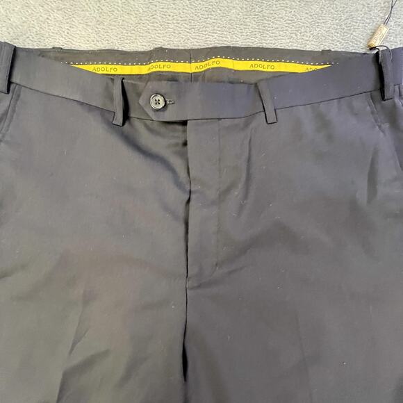 Adolfo Pants Mens 38x32 Black Wool Cashmere Super 140s Dress Slacks Flat Front - Picture 3 of 14